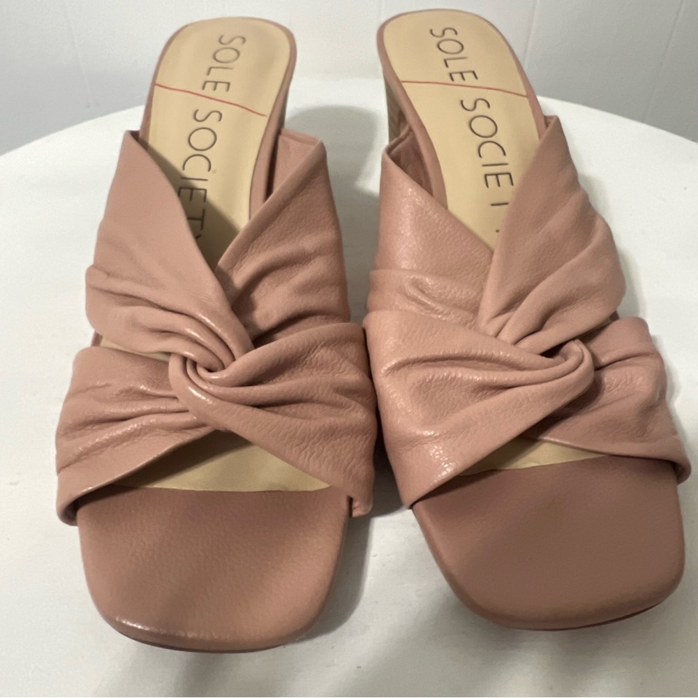 Sole Society Servilia Pink Leather Knotted Block Heel Slide Sandals Size 8
